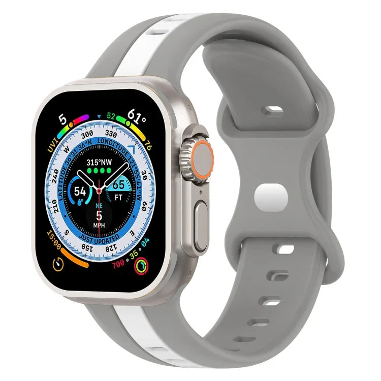 Butterfly Buckle Two-Color Silicone Watch Band, For Apple Watch Ultra 49mm, For Apple Watch Series 8&7 45mm, For Apple Watch Series 8&7 41mm