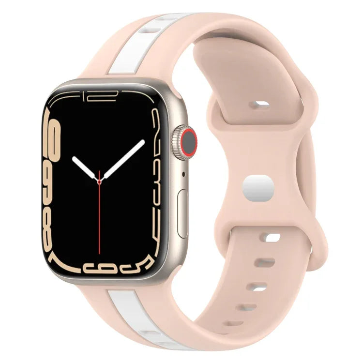 Butterfly Buckle Two-Color Silicone Watch Band, For Apple Watch Ultra 49mm, For Apple Watch Series 8&7 45mm, For Apple Watch Series 8&7 41mm