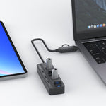 Onten UCA5306 7 in 2 USB3.0 + Type-C 7-Ports HUB Docking Station Support OTG Function, UCA5306