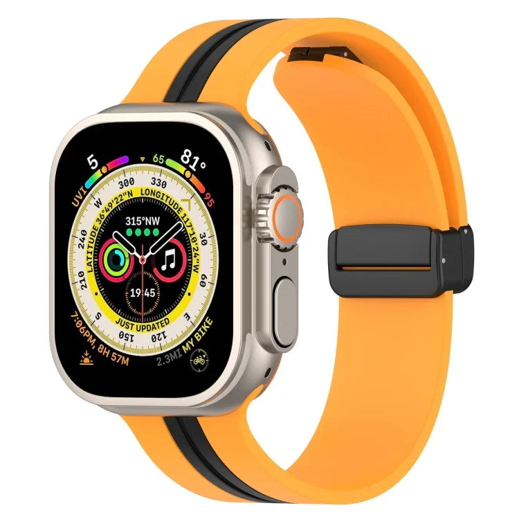 Magnetic Clasp Two-Color Silicone Watch Band, For Apple Watch Ultra 49mm, For Apple Watch Series 8&7 45mm, For Apple Watch Series 8&7 41mm