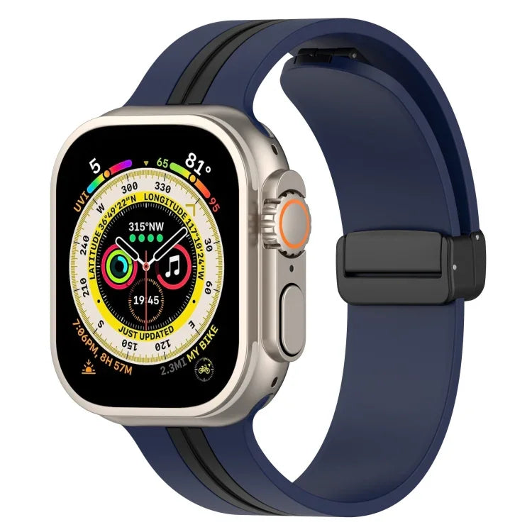 Magnetic Clasp Two-Color Silicone Watch Band, For Apple Watch Ultra 49mm, For Apple Watch Series 8&7 45mm, For Apple Watch Series 8&7 41mm
