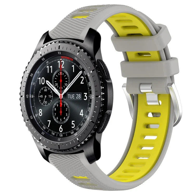 22mm Sports Two-Color Steel Buckle Silicone Watch Band, For Samsung Galaxy Watch3 45mm, For Samsung Galaxy Watch 46mm, For Samsung Gear S3 Classic, For Samsung Gear S3 Frontier