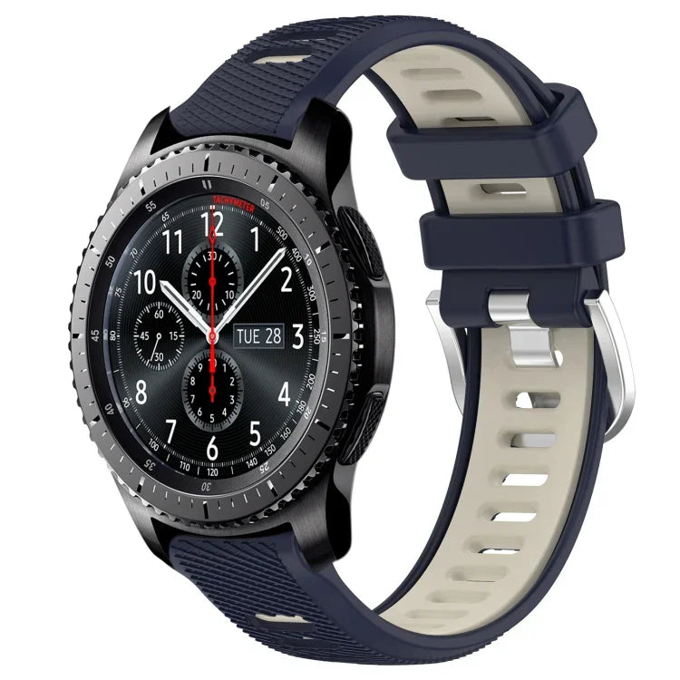 22mm Sports Two-Color Steel Buckle Silicone Watch Band, For Samsung Galaxy Watch3 45mm, For Samsung Galaxy Watch 46mm, For Samsung Gear S3 Classic, For Samsung Gear S3 Frontier