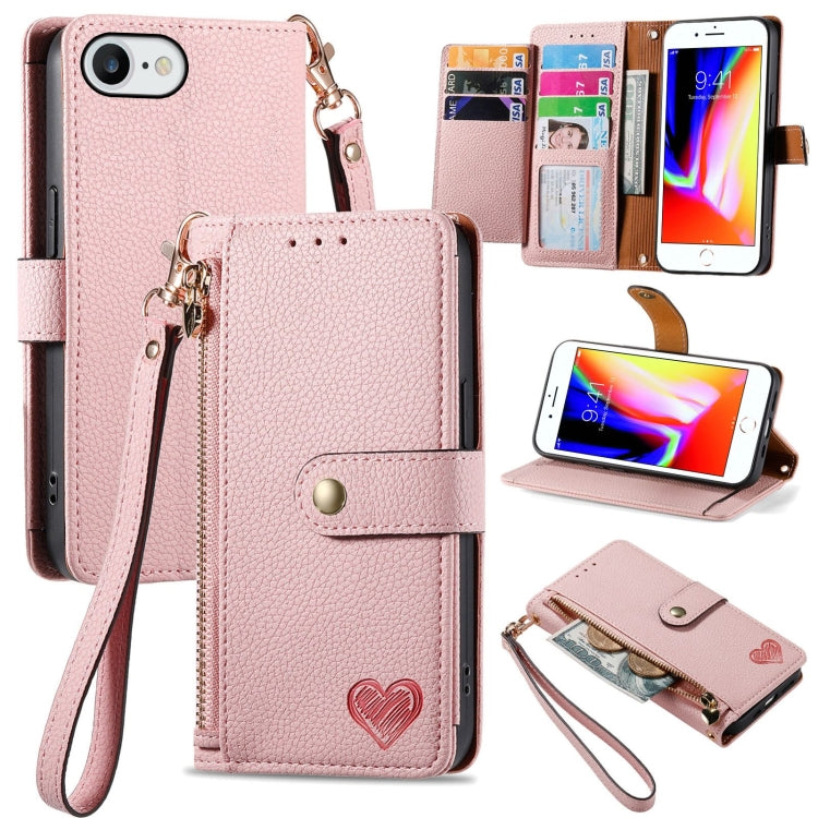 Love Zipper Lanyard Leather Phone Case, For iPhone 14 Pro Max, For iPhone 7 / 8 / SE 2022, For iPhone 13 Pro Max, For iPhone 13 Pro, For iPhone 13, For iPhone 12 / 12 Pro, For iPhone 12 Pro Max, For iPhone 11 Pro Max