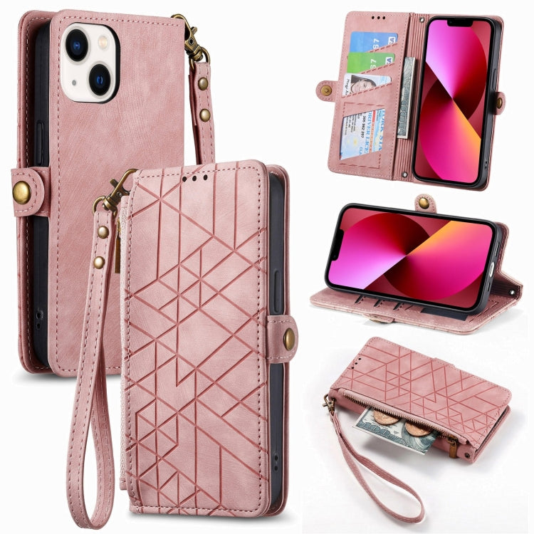 Geometric Zipper Wallet Side Buckle Leather Phone Case, For iPhone 14 Pro Max, For iPhone 7 / 8 / SE 2022, For iPhone 13 Pro Max, For iPhone 13 Pro, For iPhone 13, For iPhone 12 / 12 Pro, For iPhone 12 Pro Max, For iPhone 11 Pro Max