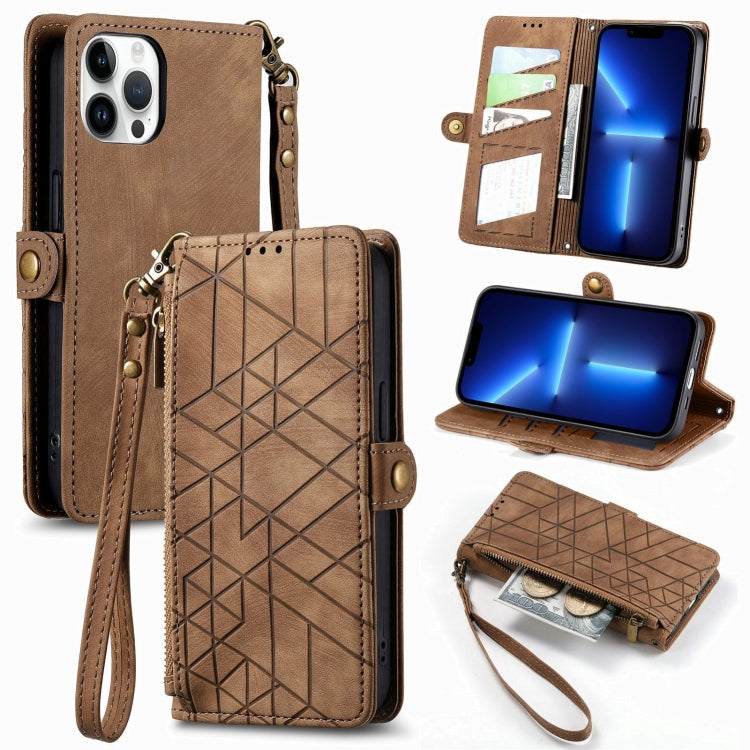 Geometric Zipper Wallet Side Buckle Leather Phone Case, For iPhone 14 Pro Max, For iPhone 7 / 8 / SE 2022, For iPhone 13 Pro Max, For iPhone 13 Pro, For iPhone 13, For iPhone 12 / 12 Pro, For iPhone 12 Pro Max, For iPhone 11 Pro Max