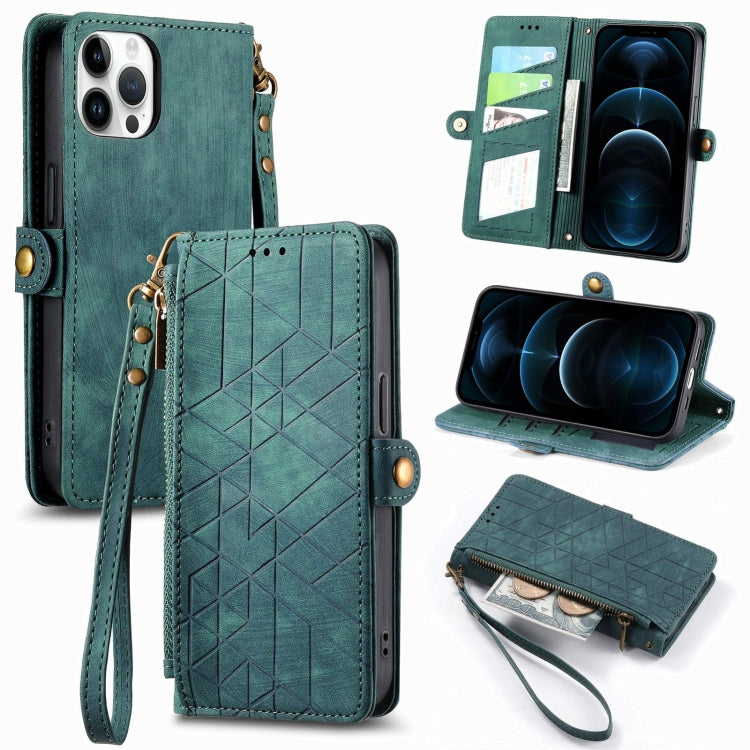 Geometric Zipper Wallet Side Buckle Leather Phone Case, For iPhone 14 Pro Max, For iPhone 7 / 8 / SE 2022, For iPhone 13 Pro Max, For iPhone 13 Pro, For iPhone 13, For iPhone 12 / 12 Pro, For iPhone 12 Pro Max, For iPhone 11 Pro Max