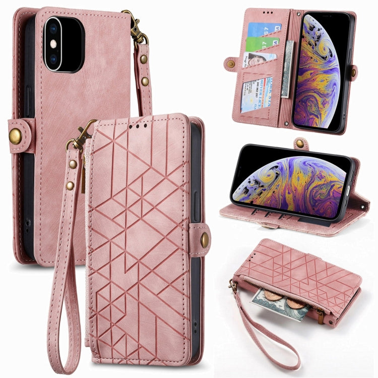 Geometric Zipper Wallet Side Buckle Leather Phone Case, For iPhone 11, For iPhone 11 Pro, For iPhone XR, For iPhone XS Max, For iPhone 7 Plus / 8 Plus, For iPhone 6 Plus / 6s Plus, For iPhone 6 / 6s