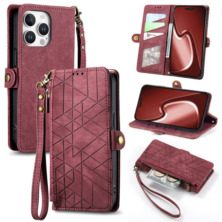 Geometric Zipper Wallet Side Buckle Leather Phone Case, For iPhone 17e / 16e, For iPhone 17 Pro Max, For iPhone 17 Pro, For iPhone 17, For iPhone Air, For iPhone 16 Pro Max, For iPhone 16 Pro, For iPhone 16 Plus