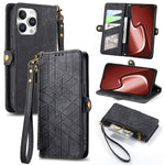 Geometric Zipper Wallet Side Buckle Leather Phone Case, For iPhone 17e / 16e, For iPhone 17 Pro Max, For iPhone 17 Pro, For iPhone 17, For iPhone Air, For iPhone 16 Pro Max, For iPhone 16 Pro, For iPhone 16 Plus