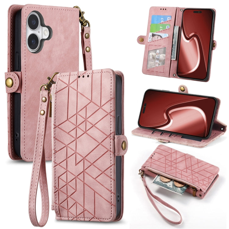 Geometric Zipper Wallet Side Buckle Leather Phone Case, For iPhone 17e / 16e, For iPhone 17 Pro Max, For iPhone 17 Pro, For iPhone 17, For iPhone Air, For iPhone 16 Pro Max, For iPhone 16 Pro, For iPhone 16 Plus