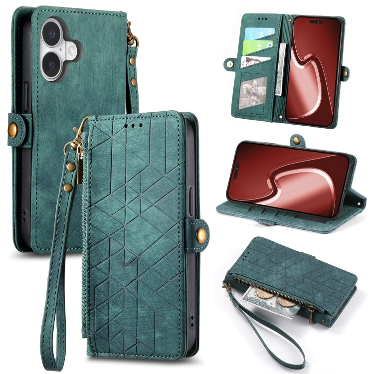 Geometric Zipper Wallet Side Buckle Leather Phone Case, For iPhone 17e / 16e, For iPhone 17 Pro Max, For iPhone 17 Pro, For iPhone 17, For iPhone Air, For iPhone 16 Pro Max, For iPhone 16 Pro, For iPhone 16 Plus