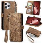 Geometric Zipper Wallet Side Buckle Leather Phone Case, For iPhone 17e / 16e, For iPhone 17 Pro Max, For iPhone 17 Pro, For iPhone 17, For iPhone Air, For iPhone 16 Pro Max, For iPhone 16 Pro, For iPhone 16 Plus