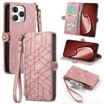Geometric Zipper Wallet Side Buckle Leather Phone Case, For iPhone 17e / 16e, For iPhone 17 Pro Max, For iPhone 17 Pro, For iPhone 17, For iPhone Air, For iPhone 16 Pro Max, For iPhone 16 Pro, For iPhone 16 Plus