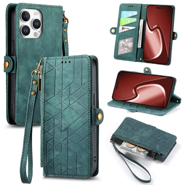 Geometric Zipper Wallet Side Buckle Leather Phone Case, For iPhone 17e / 16e, For iPhone 17 Pro Max, For iPhone 17 Pro, For iPhone 17, For iPhone Air, For iPhone 16 Pro Max, For iPhone 16 Pro, For iPhone 16 Plus