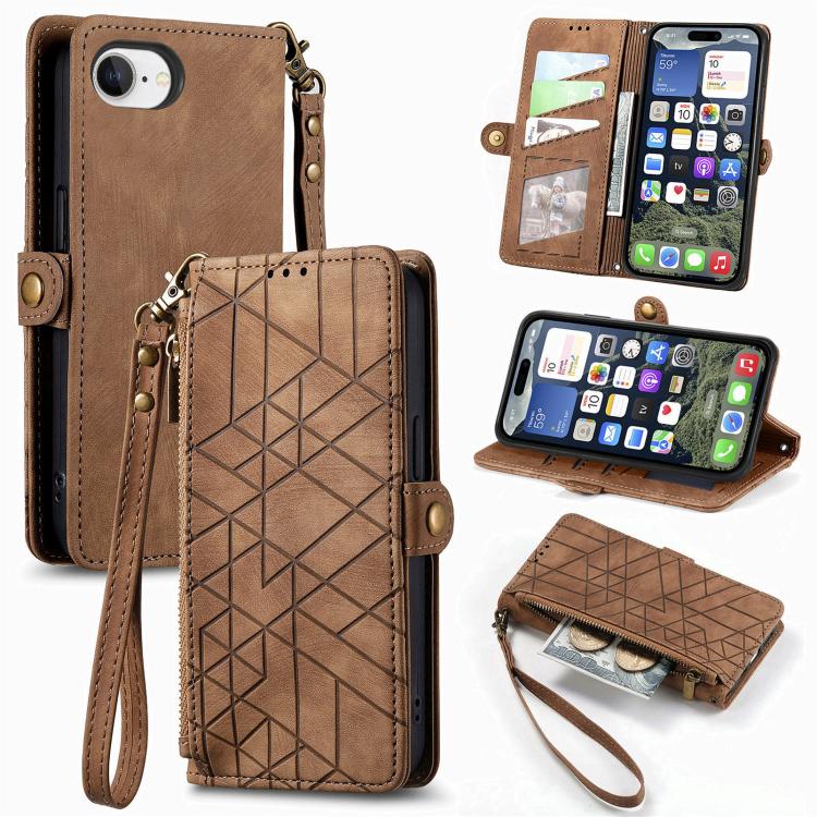 Geometric Zipper Wallet Side Buckle Leather Phone Case, For iPhone 17e / 16e, For iPhone 17 Pro Max, For iPhone 17 Pro, For iPhone 17, For iPhone Air, For iPhone 16 Pro Max, For iPhone 16 Pro, For iPhone 16 Plus