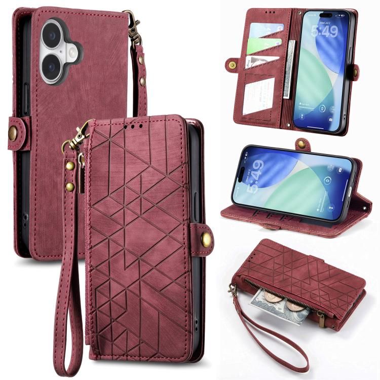 Geometric Zipper Wallet Side Buckle Leather Phone Case, For iPhone 17e / 16e, For iPhone 17 Pro Max, For iPhone 17 Pro, For iPhone 17, For iPhone Air, For iPhone 16 Pro Max, For iPhone 16 Pro, For iPhone 16 Plus