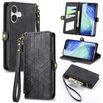 Geometric Zipper Wallet Side Buckle Leather Phone Case, For iPhone 17e / 16e, For iPhone 17 Pro Max, For iPhone 17 Pro, For iPhone 17, For iPhone Air, For iPhone 16 Pro Max, For iPhone 16 Pro, For iPhone 16 Plus