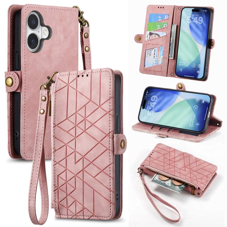 Geometric Zipper Wallet Side Buckle Leather Phone Case, For iPhone 17e / 16e, For iPhone 17 Pro Max, For iPhone 17 Pro, For iPhone 17, For iPhone Air, For iPhone 16 Pro Max, For iPhone 16 Pro, For iPhone 16 Plus