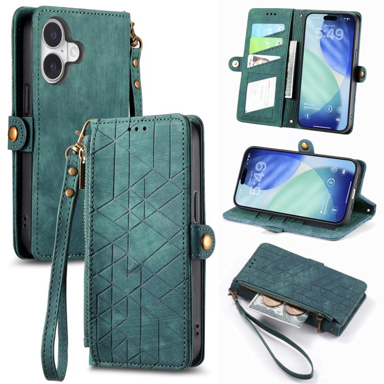 Geometric Zipper Wallet Side Buckle Leather Phone Case, For iPhone 17e / 16e, For iPhone 17 Pro Max, For iPhone 17 Pro, For iPhone 17, For iPhone Air, For iPhone 16 Pro Max, For iPhone 16 Pro, For iPhone 16 Plus