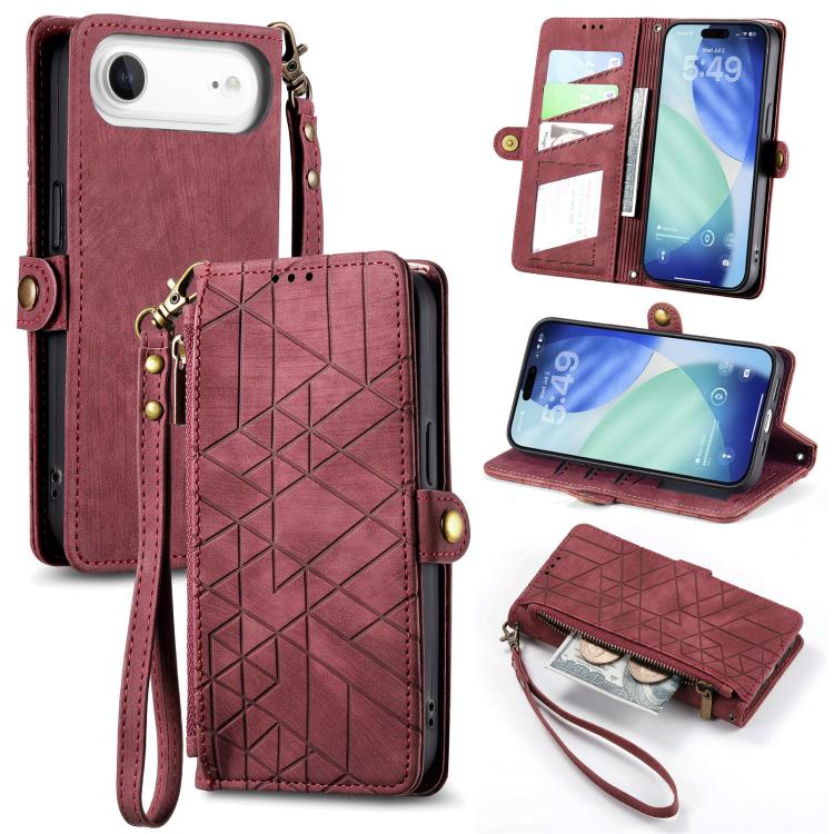 Geometric Zipper Wallet Side Buckle Leather Phone Case, For iPhone 17e / 16e, For iPhone 17 Pro Max, For iPhone 17 Pro, For iPhone 17, For iPhone Air, For iPhone 16 Pro Max, For iPhone 16 Pro, For iPhone 16 Plus