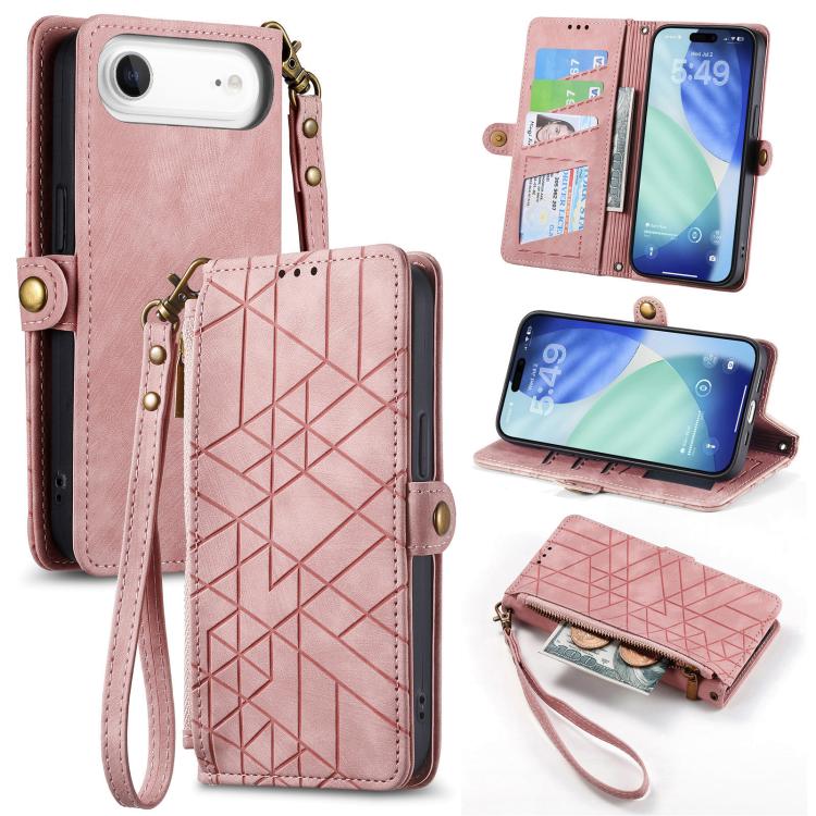 Geometric Zipper Wallet Side Buckle Leather Phone Case, For iPhone 17e / 16e, For iPhone 17 Pro Max, For iPhone 17 Pro, For iPhone 17, For iPhone Air, For iPhone 16 Pro Max, For iPhone 16 Pro, For iPhone 16 Plus