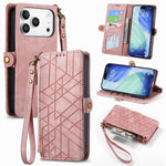 Geometric Zipper Wallet Side Buckle Leather Phone Case, For iPhone 17e / 16e, For iPhone 17 Pro Max, For iPhone 17 Pro, For iPhone 17, For iPhone Air, For iPhone 16 Pro Max, For iPhone 16 Pro, For iPhone 16 Plus