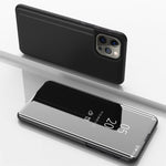 Plated Mirror Horizontal Flip Leather Phone Case with Holder, For iPhone 16 Pro, For iPhone 16 Plus, For iPhone 16, For iPhone 15 Pro Max, For iPhone 15 Pro, For iPhone 15 Plus