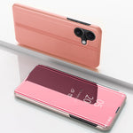 Plated Mirror Horizontal Flip Leather Phone Case with Holder, For iPhone 16 Pro, For iPhone 16 Plus, For iPhone 16, For iPhone 15 Pro Max, For iPhone 15 Pro, For iPhone 15 Plus