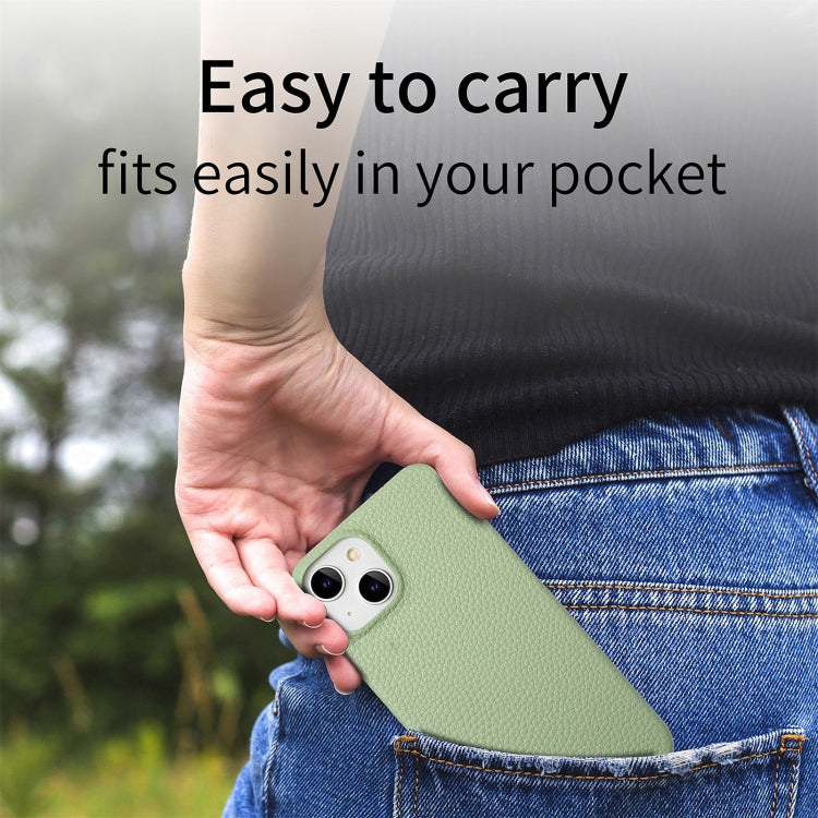 Litchi Oil Edge Leather Back Phone Case, For iPhone 15