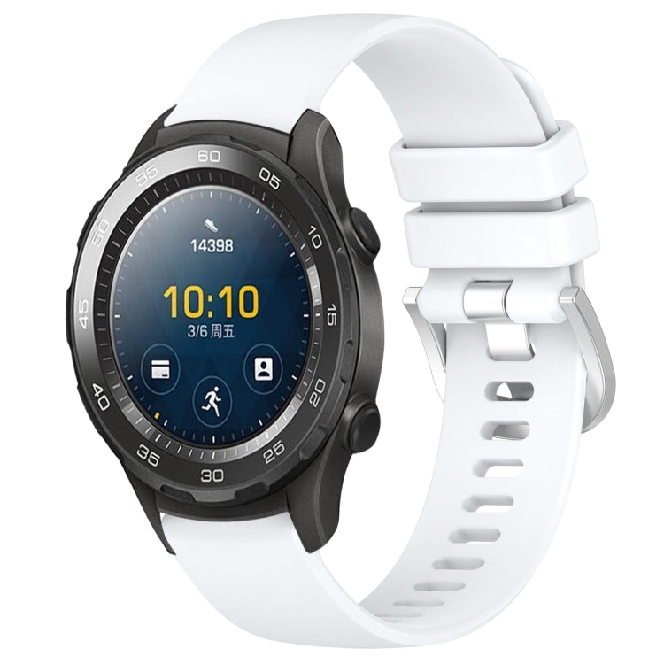 Liquid Glossy Silver Buckle Silicone Watch Band, For Huawei Watch GT2 42mm 20mm, For Huawei Watch 2 20mm