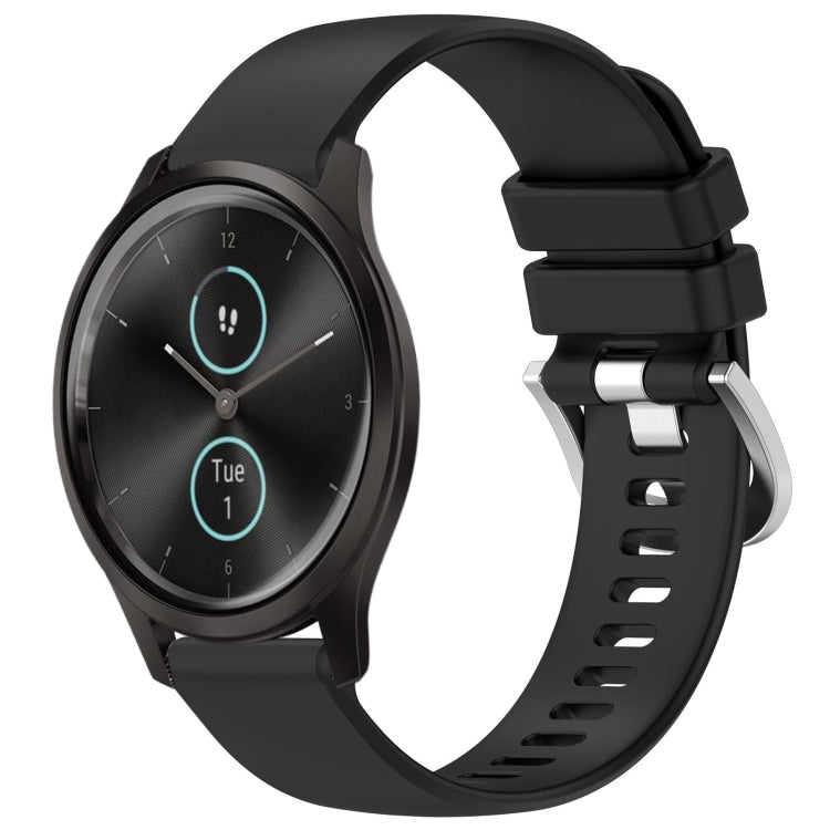 Liquid Glossy Silver Buckle Silicone Watch Band, For Garmin Forerunner245 / 245 Music, For Garmin VivoMove Style / Vivomove, For Garmin Vivomove HR Sport, For Garmin Vivoactive 5