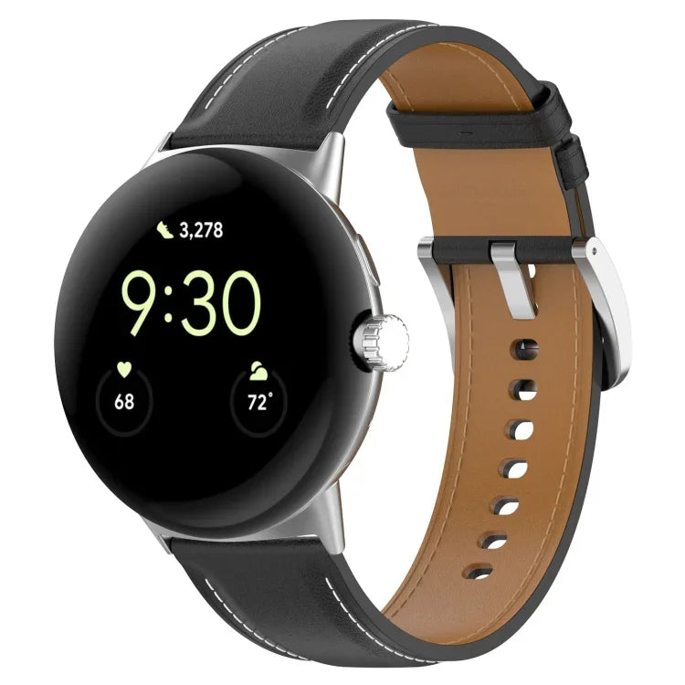 Top Layer Leather Embossed Sewing Watch Band, For Google Pixel Watch 4 / 3 / 2 / 1 41mm