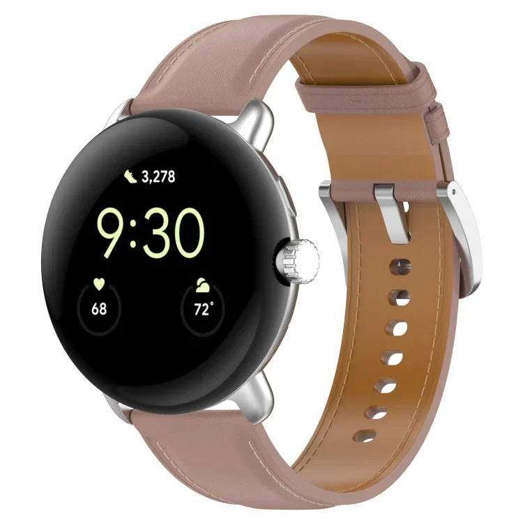 Top Layer Leather Embossed Sewing Watch Band, For Google Pixel Watch 4 / 3 / 2 / 1 41mm