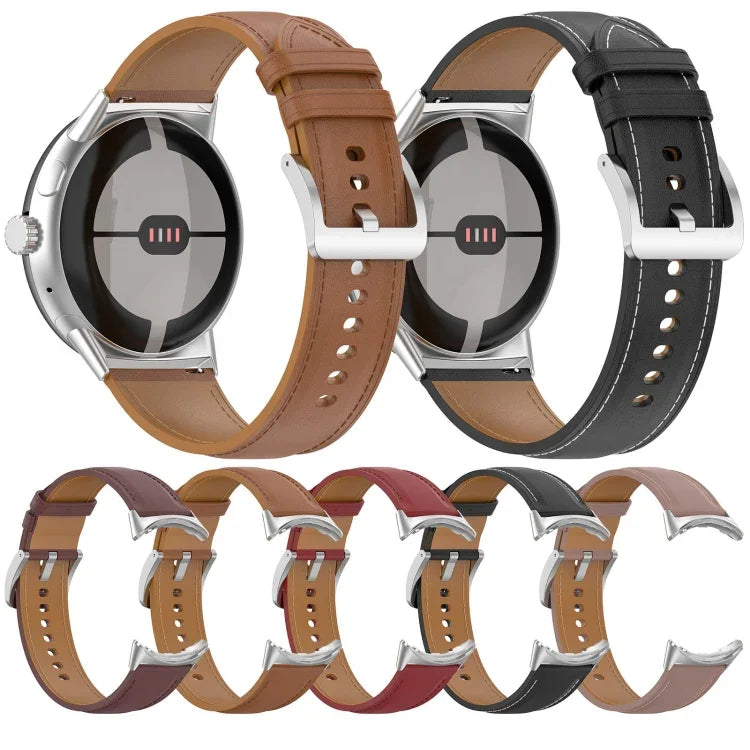 Top Layer Leather Embossed Sewing Watch Band, For Google Pixel Watch 4 / 3 / 2 / 1 41mm