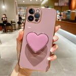 Electroplating Love Heart Holder TPU Phone Case, For iPhone 14 Pro Max, For iPhone SE 2022 / 2020 / 7 / 8, For iPhone 13 Pro Max, For iPhone 13 Pro, For iPhone 13, For iPhone 13 mini, For iPhone 12, For iPhone 12 Pro Max