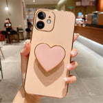 Electroplating Love Heart Holder TPU Phone Case, For iPhone 14 Pro Max, For iPhone SE 2022 / 2020 / 7 / 8, For iPhone 13 Pro Max, For iPhone 13 Pro, For iPhone 13, For iPhone 13 mini, For iPhone 12, For iPhone 12 Pro Max