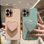 Electroplating Love Heart Holder TPU Phone Case, For iPhone 14 Pro Max, For iPhone SE 2022 / 2020 / 7 / 8, For iPhone 13 Pro Max, For iPhone 13 Pro, For iPhone 13, For iPhone 13 mini, For iPhone 12, For iPhone 12 Pro Max