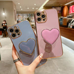 Electroplating Love Heart Holder TPU Phone Case, For iPhone 14 Pro Max, For iPhone SE 2022 / 2020 / 7 / 8, For iPhone 13 Pro Max, For iPhone 13 Pro, For iPhone 13, For iPhone 13 mini, For iPhone 12, For iPhone 12 Pro Max