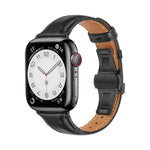 Plain Leather Butterfly Buckle Watch Band, For Apple Watch SE 2023 44mm, For Apple Watch SE 2023 40mm, For Apple Watch Ultra 2 49mm, For Apple Watch Series 9 45mm