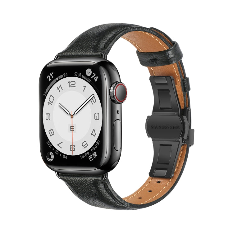 Plain Leather Butterfly Buckle Watch Band, For Apple Watch SE 2023 44mm, For Apple Watch SE 2023 40mm, For Apple Watch Ultra 2 49mm, For Apple Watch Series 9 45mm