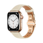 Plain Leather Butterfly Buckle Watch Band, For Apple Watch SE 2023 44mm, For Apple Watch SE 2023 40mm, For Apple Watch Ultra 2 49mm, For Apple Watch Series 9 45mm