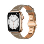 Plain Leather Butterfly Buckle Watch Band, For Apple Watch SE 2023 44mm, For Apple Watch SE 2023 40mm, For Apple Watch Ultra 2 49mm, For Apple Watch Series 9 45mm