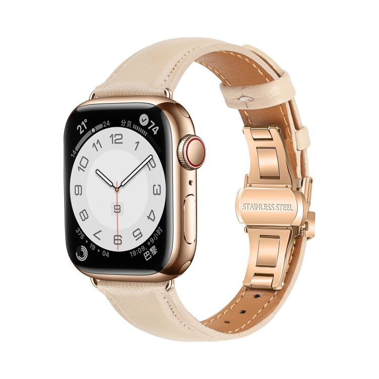 Plain Leather Butterfly Buckle Watch Band, For Apple Watch SE 2023 44mm, For Apple Watch SE 2023 40mm, For Apple Watch Ultra 2 49mm, For Apple Watch Series 9 45mm