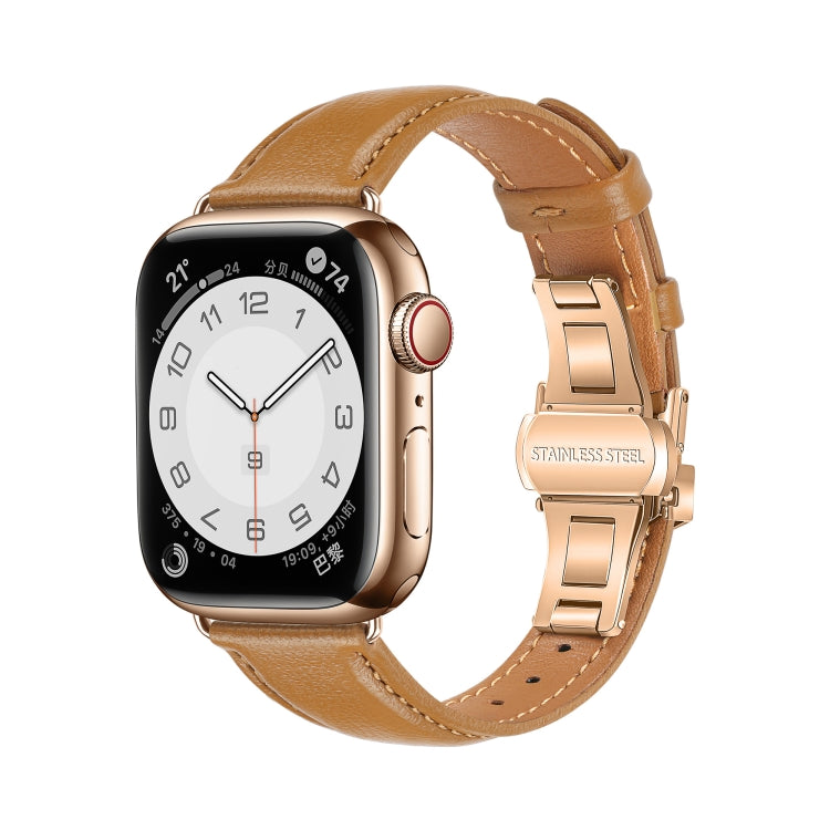 Plain Leather Butterfly Buckle Watch Band, For Apple Watch SE 2023 44mm, For Apple Watch SE 2023 40mm, For Apple Watch Ultra 2 49mm, For Apple Watch Series 9 45mm