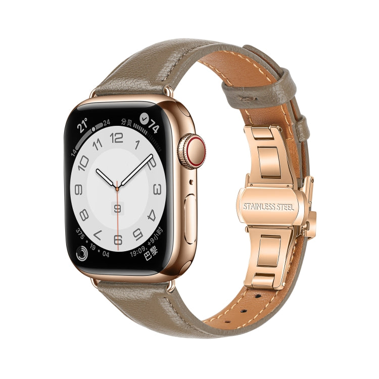 Plain Leather Butterfly Buckle Watch Band, For Apple Watch SE 2023 44mm, For Apple Watch SE 2023 40mm, For Apple Watch Ultra 2 49mm, For Apple Watch Series 9 45mm