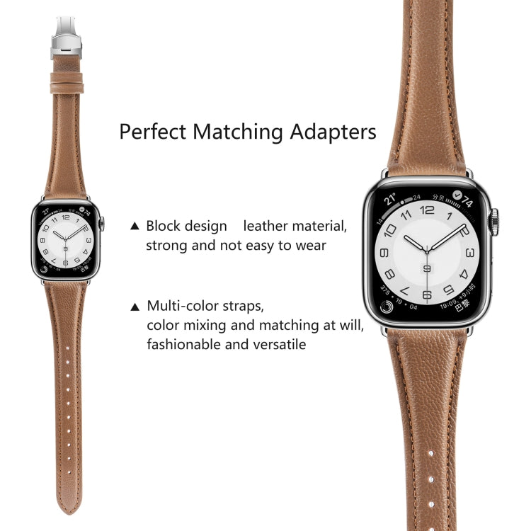 Plain Leather Butterfly Buckle Watch Band, For Apple Watch Series 9 41mm, For Apple Watch Ultra 49mm, For Apple Watch Series 8 41mm, For Apple Watch Series 8 45mm
