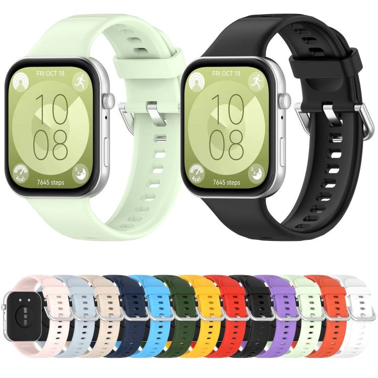Silver Buckle Silicone Sports Watch Band, For Huawei Watch Fit4 / Fit4 Pro / Fit3