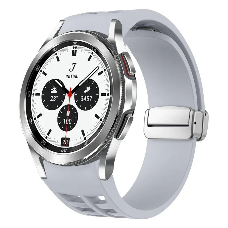 Richard Magnetic Folding Silver Buckle Silicone Watch Band, For Samsung Galaxy Watch 4 Classic 42 / 46mm