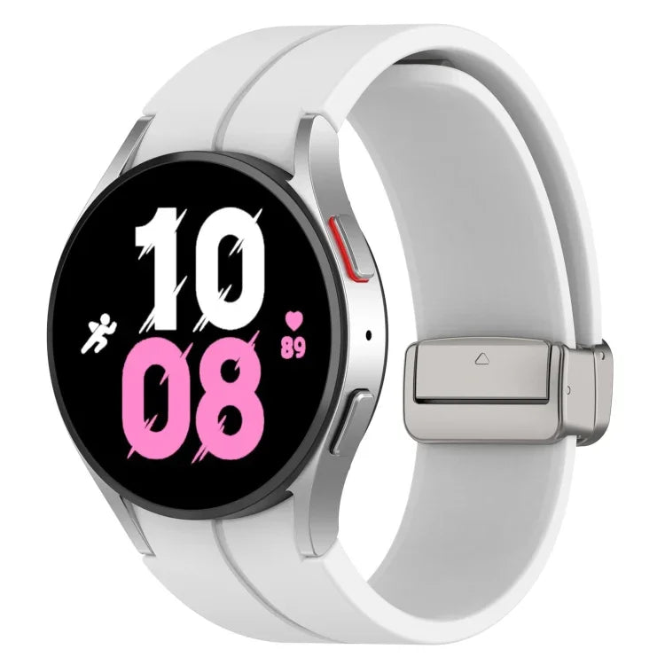 Magnetic Folding Silver Buckle Silicone Watch Band, For Samsung Galaxy Watch FE 40mm, For Samsung Galaxy Watch7 40 / 44mm